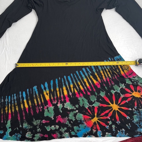 Boho half tie-dye tunic in black with rainbow tie dye S/M - Picture 7 of 12